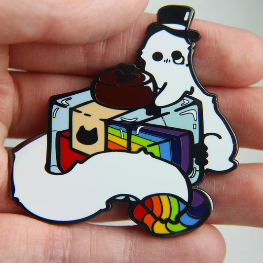 Fuzzy Worm and Rainbow Ink 2" Enamel Pin