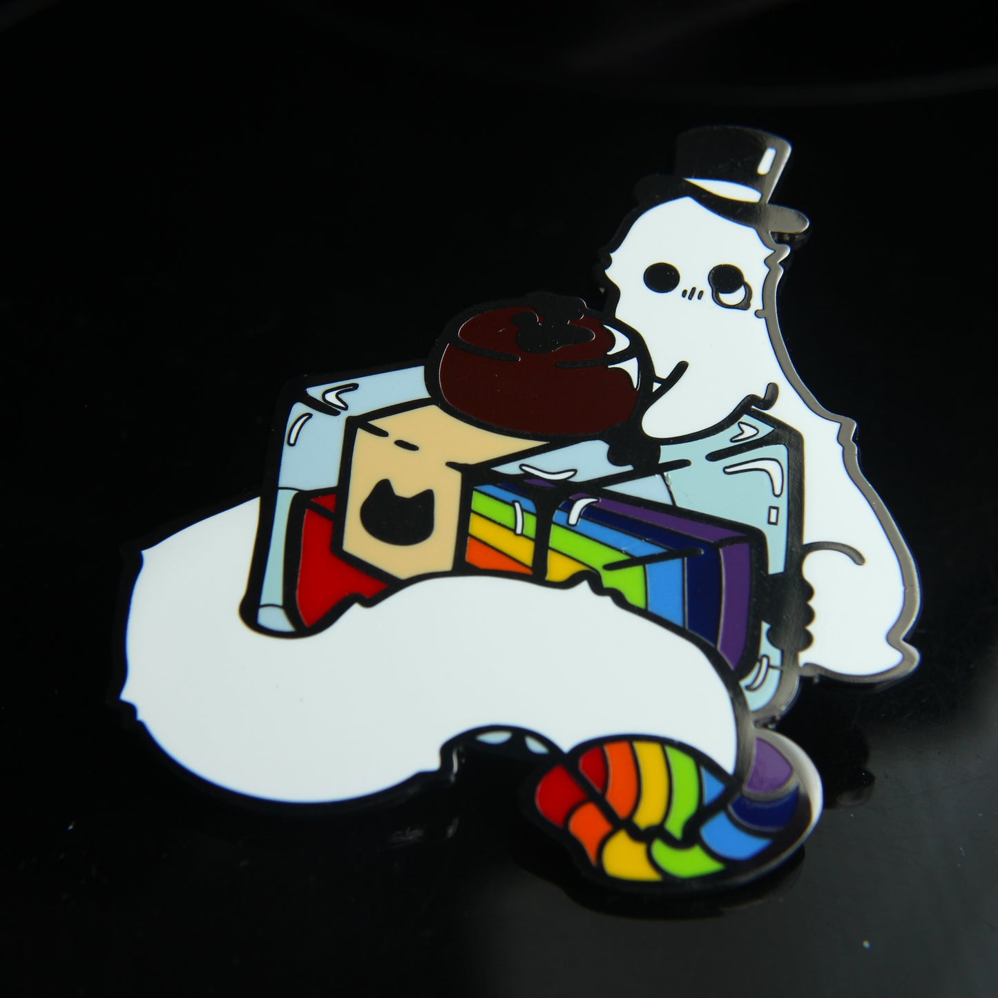 Fuzzy Worm and Rainbow Ink 2" Enamel Pin