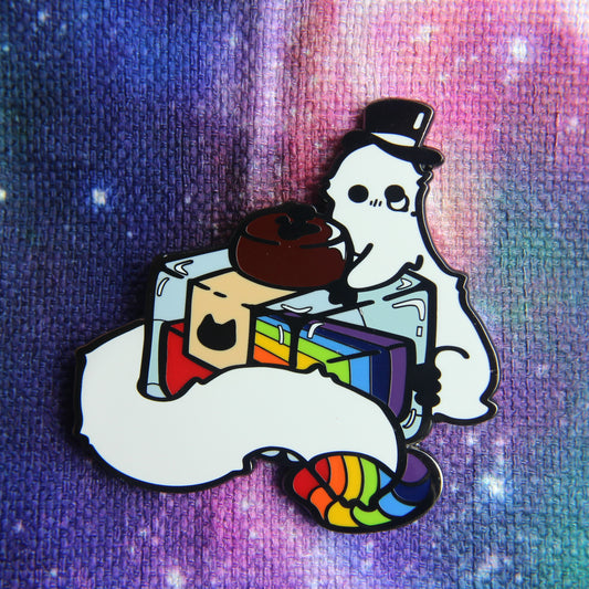 Fuzzy Worm and Rainbow Ink 2" Enamel Pin