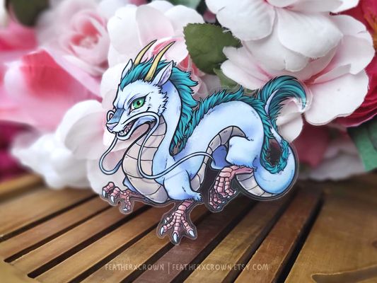 River Dragon Haku - 4" Clear Vinyl Sticker