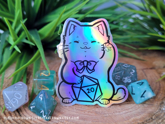 Fortune Cat D20 Holographic Vinyl Stickers